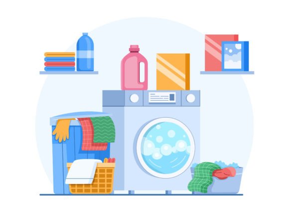 A Laundry Room with a Washing Machine Graphics
