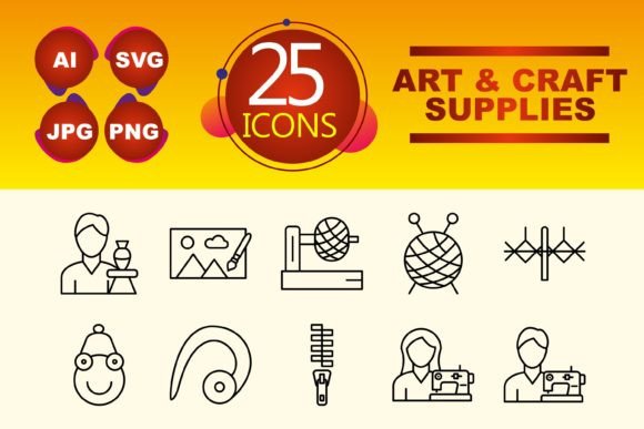 Art and Craft Supplies Icons for Modern Web Design