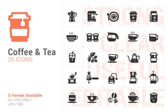 Coffee and Tea Icon Graphics for Crafters