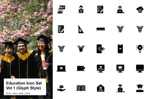Education Icon Set Glyph Vol 1 Graphics
