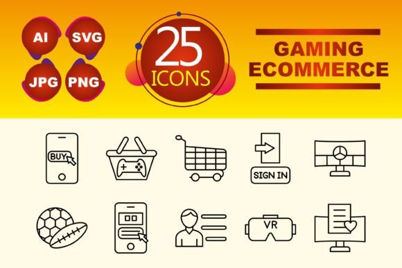 Gaming Ecommerce Icons for Embroidery Projects