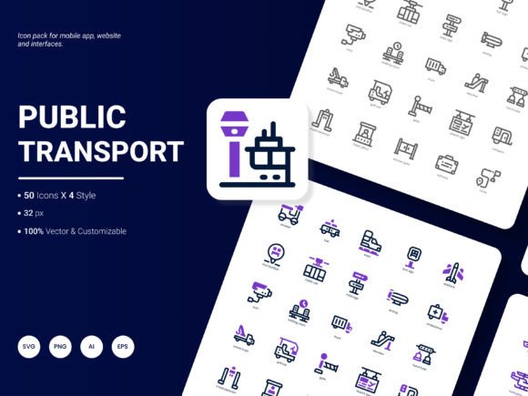 Public Transportation Icon Pack: A Graphic Design Asset for Modern Content