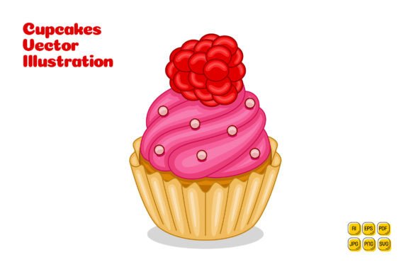 Raspberry Cupcakes Vector Illustration