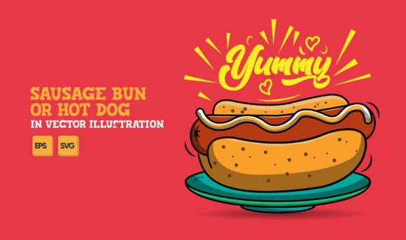 Sausage Bun or Hot Dog in Vector Graphics