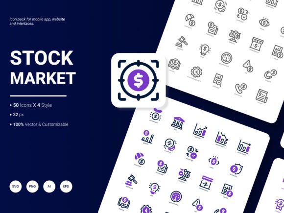 Stock Market Icon Pack: A Graphic Design Asset for Modern Content