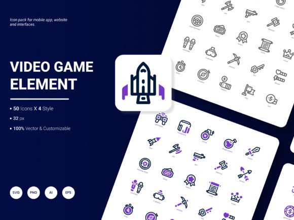 Video Game Element Icon Pack: A Graphic Design Asset for Modern Content